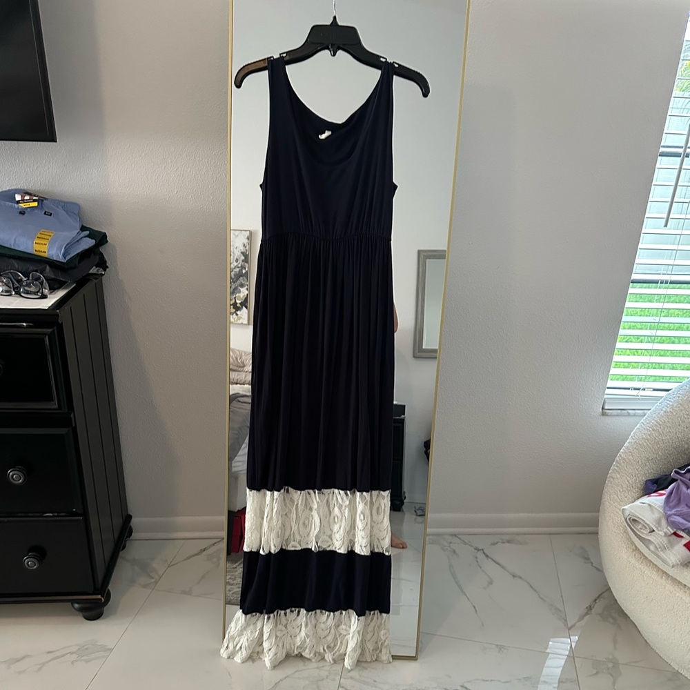 Navy pink blush maternity dress